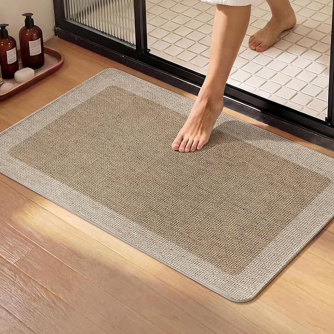 YDKGL Bathroom Rugs, Ultra Thin Bath Mat Fit Under Door Super Absorbent Quick Dry Non Slip Washable Bath Rugs, Rubber Backing Shower Mat Outside Shower