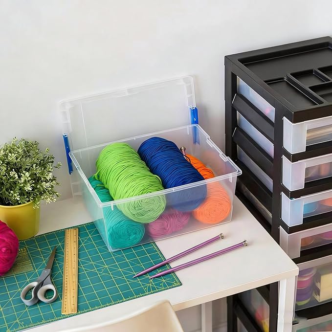 4 Pack 12 Qt Clear Plastic Storage Bins with Latching Lids, Stackable Totes with Built-in Handles, Sturdy Containers for Home, Office, Closet, Garage, Craft Organization