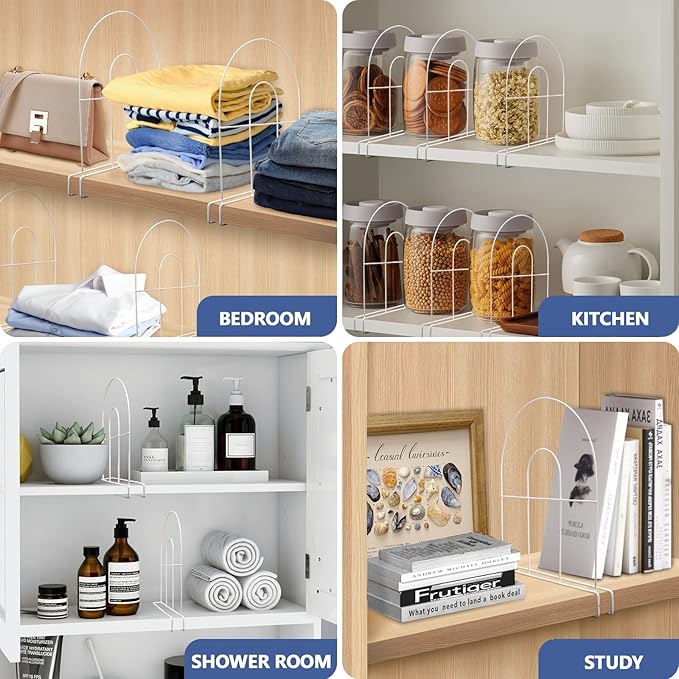 4-Pack 12" Tall Shelf Dividers - Closet Shelf Organizer - Easy to Install - No Tool - White PE Coating Steel