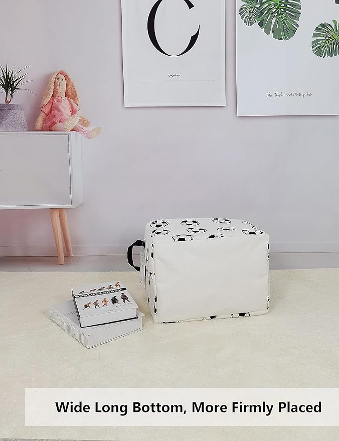 QUEENLALA Rectangular Laundry Hamper/Foldable Nursery Laundry Basket for Organizing/Storage Bin Baskets/Children Toy Office Bedroom/Toy Bin Closet Shelf Baskets（Rec-Football）