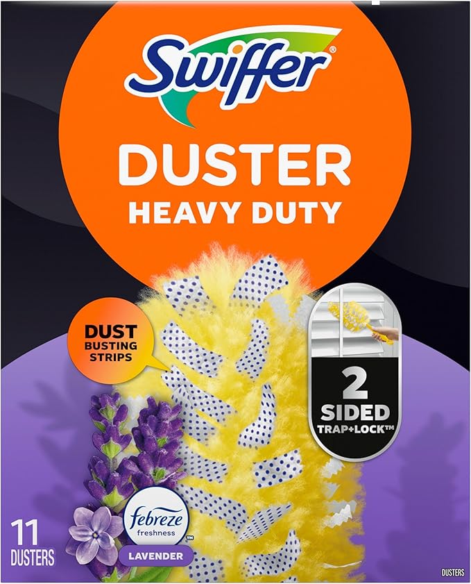 Swiffer Dusters Refill for Cleaning, Feather & Microfiber Duster Disposable Alternative, for Dusting Furniture, Blinds, Ceiling Fans, Walls, Helps Remove Allergens, Heavy Duty, Lavender, 11ct