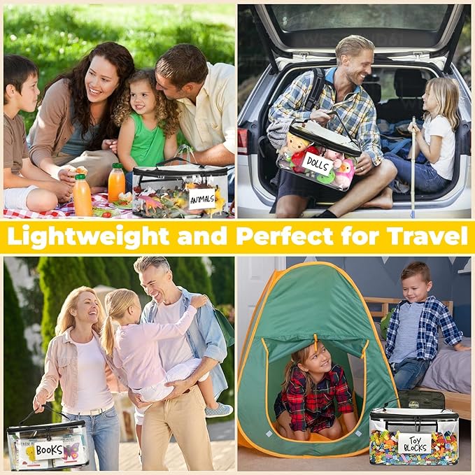 6-Pack Extra Large Toy Storage Bags with Zippers & Labels, Reusable Clear TPU Waterproof Organizer for Kids Toys, Building Blocks, Puzzles, Dolls, Board Games - Durable, BPA-Free, Travel-Friendly