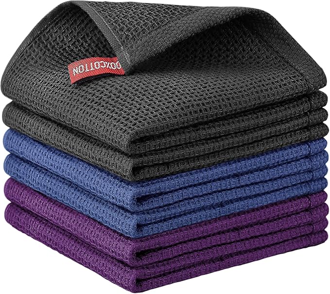Nialnant 6 Pack Kitchen Towels, 100% Cotton Dish Cloth for Washing Dishes, Absorbent Quick Drying Dish Rags, Multipurpose Cleaning Rags-12x12 Inches
