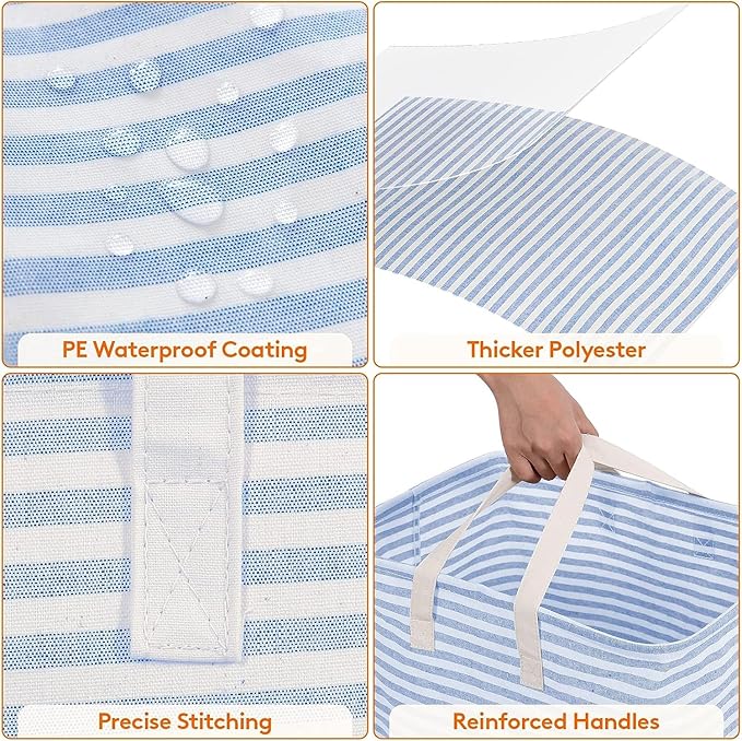 Lifewit 3 Pack Laundry Hamper Large Collapsible Laundry Baskets, Freestanding Waterproof Clothes Hamper with Easy Carry Handles in Laundry Room Bedroom Bathroom College Dorm, Blue, 3 x 80L