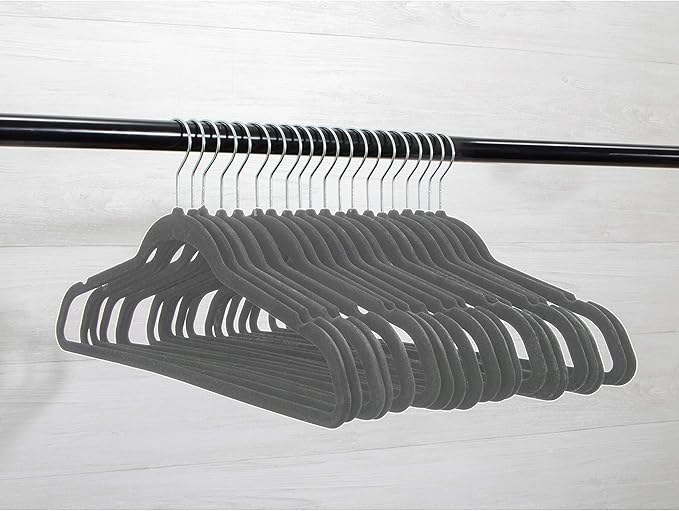 Premium 20 Pack - Ultra Thin No Slip Velvet Suit Swivel Hangers - 21" Extra Wide Strong Velvet Hangers - Space Saving Clothes Hangers - 21x0.2x10 inches(Grey)