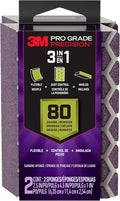 3M Pro Grade Precision 3-in-1 Sanding Sponge, 80 Grit Coarse, 2 Sponges, Washable & Reusable, for Wood, Metal, Drywall, and Heavy Material Removal – Flexible Foam, Contoured, Angled, Flat