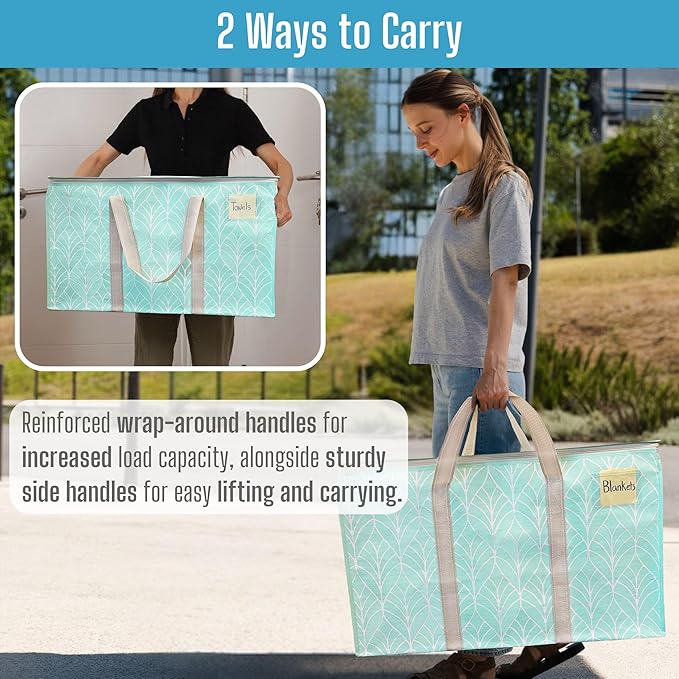 VENO 2 Pack Heavy Duty Moving Bags, Extra Large Storage Bags with Reinforced Handles & Strong Zippers, Foldable & Reusable Moving Box Alternative for Clothes & Dorm Storage