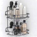 BANGMANG Shower Caddy Suction Cup, 2 Pack Suction Shower Shelf, NO-Drilling Bathroom Holder, Rustproof Bathroom Organizer for 90° Wall Corner, Black