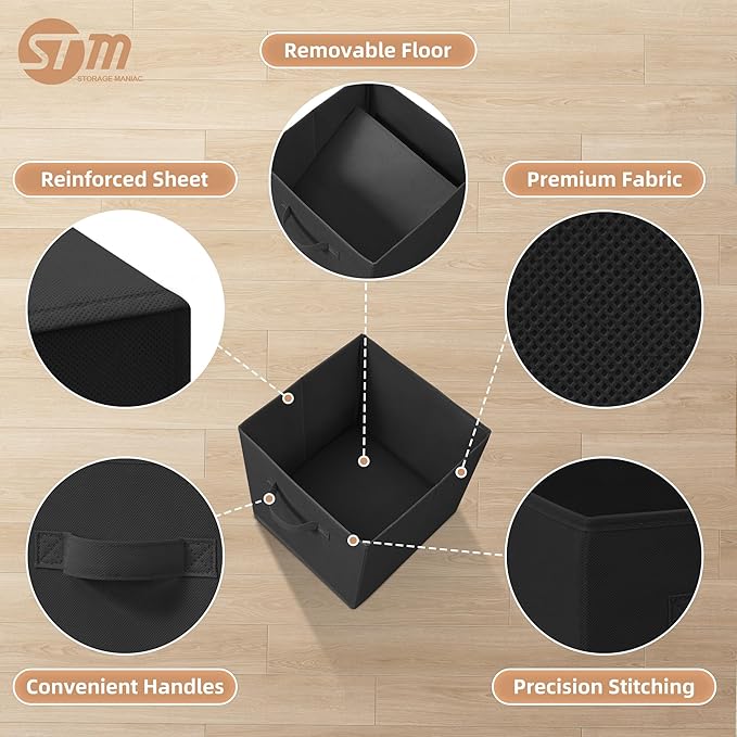 STORAGE MANIAC Storage Cubes, 11 Inch Collapsible Storage Bins with Handles, 4 Pack Fabric Foldable Bins for Organization, Durable Storage Bins for Closet, Shelves, Offices, Toys, 4-Pack Black