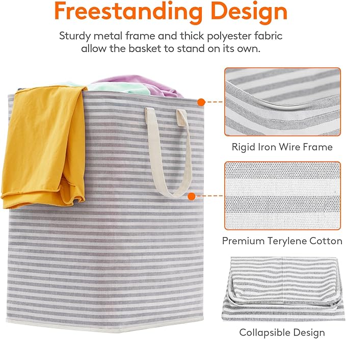Lifewit 2 Pack Laundry Hamper Large Collapsible Laundry Baskets, Freestanding Waterproof Clothes Hamper with Easy Carry Handles in Laundry Room Bedroom Bathroom College Dorm, Grey, 2 x 90L