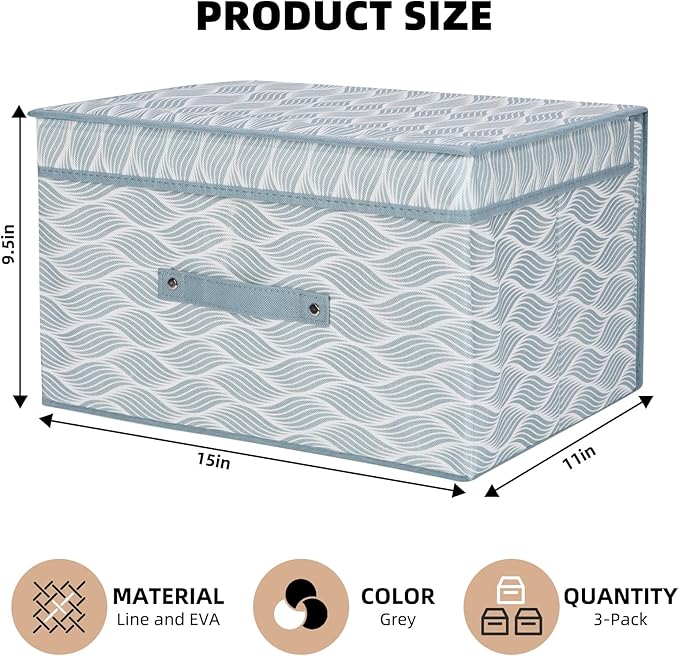 DUHEL Storage Bins 3 Pack, Fabric Storage Basket for Collapsible Medium Canvas Storage Baskets for Organizing Shelf Nursery Home Closet . (Blue Pattern-3PCS)