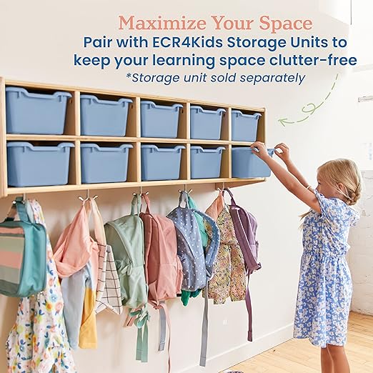 ECR4Kids Scoop Front Storage Bins, Multipurpose Organization, Powder Blue, 10-Piece