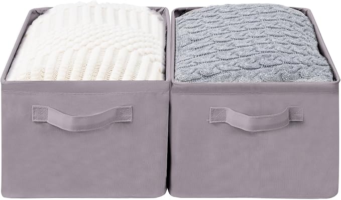 Storage Basket Bins with Metal Frame, Large Collapsible Fabric Storage Baskets for Organizing Shelf, Basket Organizer W/Handles for Blankets, Towels, Laundry, Shelves, 2-Pack, Gray