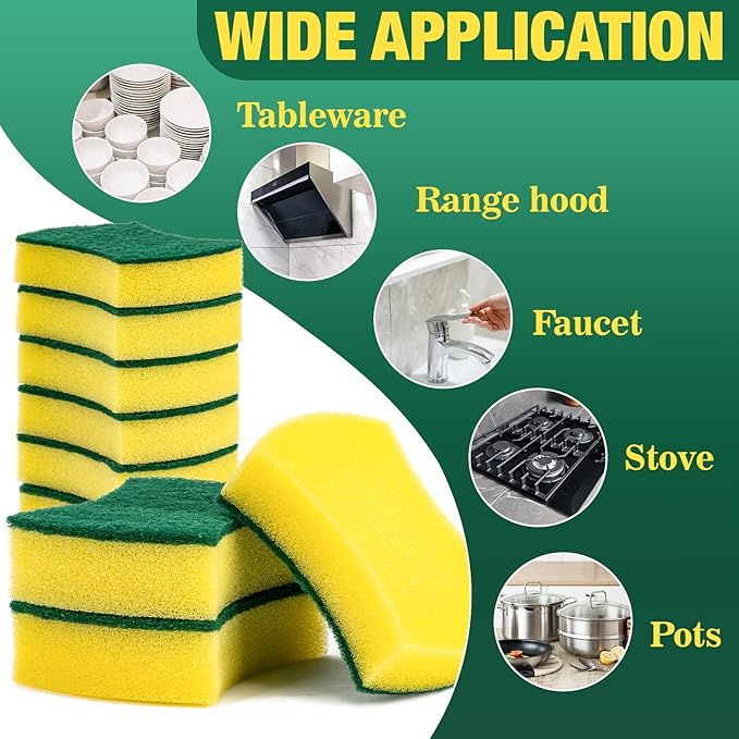 MAQIHAN 18PCS Heavy Duty Scrub Sponge - Dish Scrubber Sponge Non Scratch Double Sided Reusable Cleaning Scouring for Kitchen Dishes, Pots, Pans, Sink Bulk Household Cleaning.