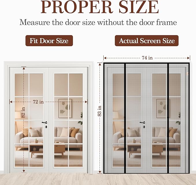 Yotache Magnetic Screen Door for Sliding Doors 70"x82", Screen Size 72"x83", Double-Sided Opening Screen Reinforced Mesh with Strong Magnets for French Front/Back Patio Doors