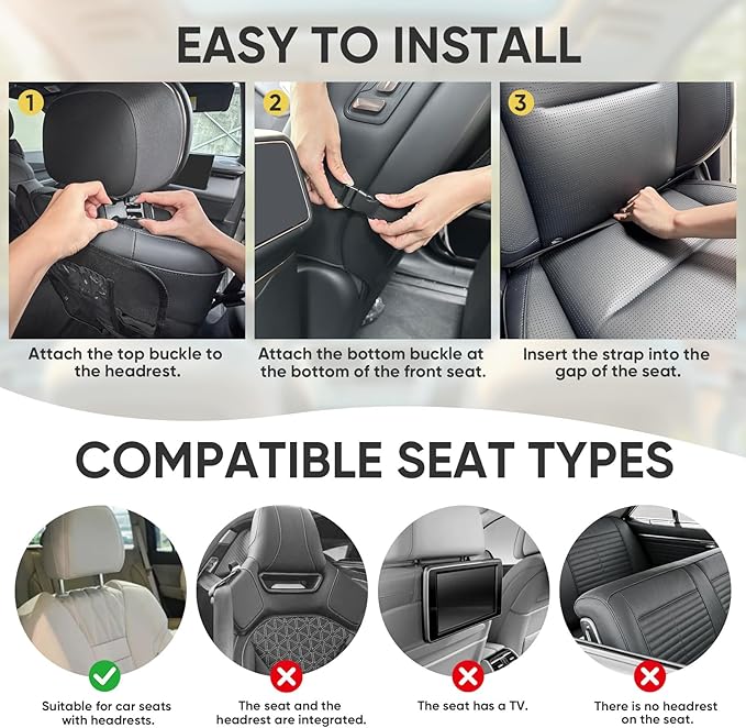 BALEINE Backseat Car Organizer, Back Seat Car Organizers and Storage, Kick Mats Back Seat Protector, Travel Accessories for Most Automotive (1 Pack, Pink)