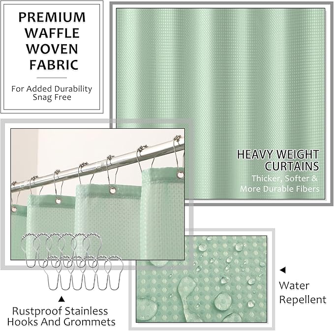 Light Green Bathroom Sets with Shower Curtain and Rugs, 8-Piece Resin Bathroom Accessories Sets Complete, Soap Dispenser, Toothbrush Holder, Tumbler, Tray & Apothecary Jars Bathroom Essentials