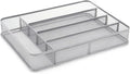 TQVAI Silverware Organizer - 5 Slots Non-Slip Mesh Kitchen Drawer Organizer - Metal Compact Utensil Cutlery Holder in Drawer Tray, Silver