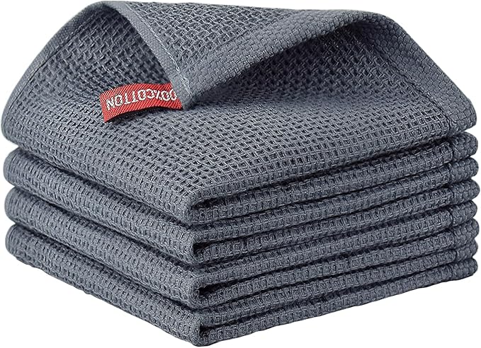 Nialnant 4 Pack Dish Cloths for Washing Dishes,Waffle Weave Dish Towels,Super Soft Absorbent Cleaning Rags for Washing Dishes-12x12 Inch,Dark Gray