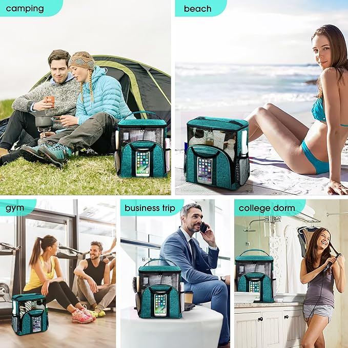 Attmu Mesh Shower Caddy Portable Dorm Tote Bag, Quick Dry Hanging Toiletry Bag, Large Capacity Shower Bag for College Dorm Room Essentials for Boys and Girls for Bath Camping (Peacock Green)