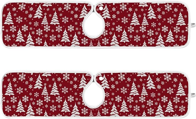 2 Pack Faucet Splash Catcher Hand Drawn Snowflake Tree Sink Mat for Faucet Absorbent Kitchen Splash Guard Drip Catcher for Farmhouse Barthroom Bar, L