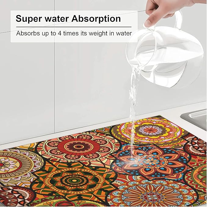 3Pcs Vintage Floral Dish Drying Mat & Kitchen Sink Splash Guard Faucet Mat For Kitchen Counter Absorbent Microfiber Dishes Pad Dish Drainer Rack Mats Fast Dry Kitchen Accessories