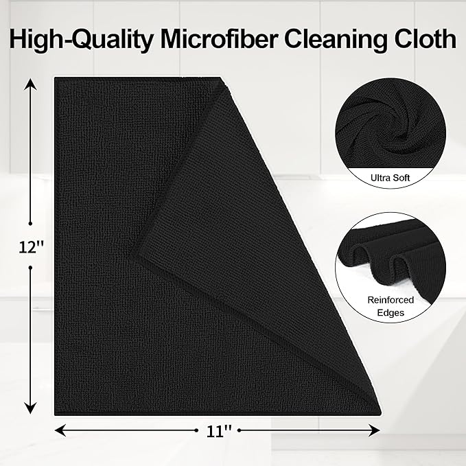 HOMERHYME Microfiber Cleaning Cloth, 12 Pack Black Cleaning Rags,12" X 11" Lint Free Dish Towels Wash Cloths, Reusable Microfiber Towels for Home and Kitchen Bathroom Apartment Cleaning Supplies