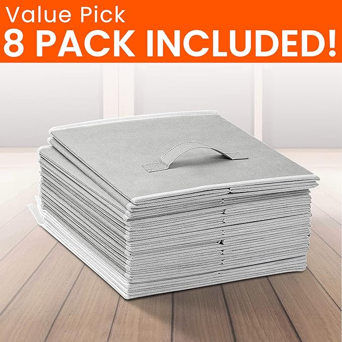 Criusia Large Storage Cubes - 13 Inch Heavy Duty Fabric Storage Bins for Shelves Closet, Cube Organizer - 8 Pack Collapsible Cube Storage Bins Baskets for Organizing Clothes Blankets Toys (Grey)