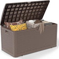 Outdoor Storage Box Waterproof, 90 Gallon Pro Lockable Resin Deck Box Large, Patio Storage Bin for Pool Accessories Cushion Furniture, Garden Tools, UV-Resistant Outside Delivery Brown