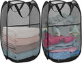 Pack of 2 Pop Up Laundry Hamper Collapsible Laundry Baskets Black Mesh Laundry Baskets with Portable Handle, Side Pocket for Bedroom, Nursery Room, Travel, Cruise