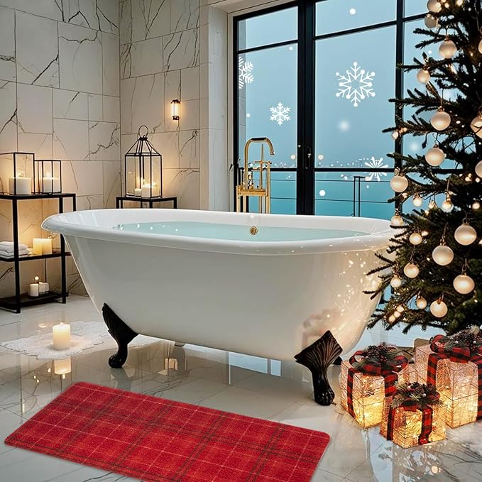 Hargiis Christmas Non-Slip Bathtub Mat, Anti Slip Shower Mat, Fast Drying Bathtub Mats, Foot Scrubber Mat, Anti Slip Mat for Tub, Floor, Bathroom, Kitchen, Home, Hotel (Holiday Plaid, 40"x16")