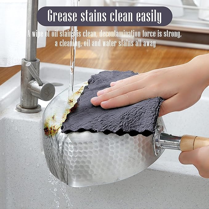Sunny zzzZZ 24 Pack Kitchen Dishcloths - Does Not Shed Fluff - Reusable Dish Towels, Dish Cloths, Super Absorbent Coral Fleece Cleaning Cloths, Nonstick Oil Washable Fast Drying, 10 x 10 Inch (Grey)