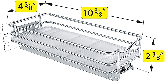 LYNK PROFESSIONAL® Pull Out Spice Rack Organizer for Inside Kitchen Cabinets - 4-3/8 inch Wide - Slide Out Drawer – Chrome Sliding Spice Organization for cabinet - Spice Racks - 1 Tier