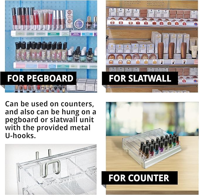 Azar Displays 225830-8COMP-CLR 8 Compartment Divider Bin Cosmetic Tray with Pushers - 8 Slots per Tray, 2-Pack, Clear