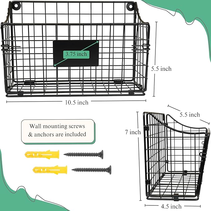 PriZoi® Wall Mount Wire Basket - Metal Wall Mounted Basket for Storage, Hanging Wall Fruit Basket - Black