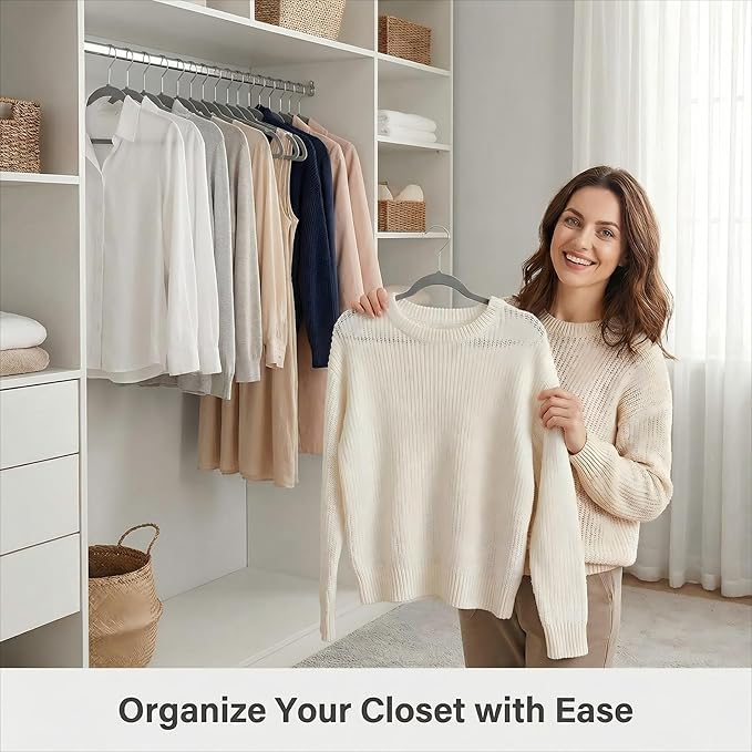 HOUSE DAY Quality Plastic Hangers 100 Pack - Heavy Duty Non-Velvet Hangers with Non Slip Notches & 360° Swivel Hook - Slim Space Saving Clothes Hangers Ideal for Coats Shirts Jackets Dresses (Gray)