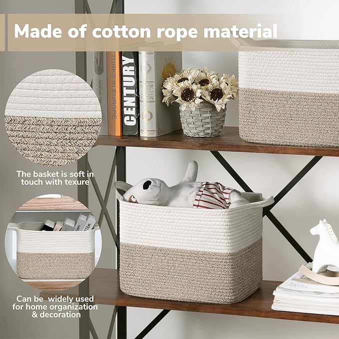 Goodpick Woven Storage Baskets for Organizing, Baby Basket for Gifts, Dog Toy Storage Bins for Shelves, Cute Baskets for Home Decor, Rope Basket for Towels, 13" x 10" x 9", Brown