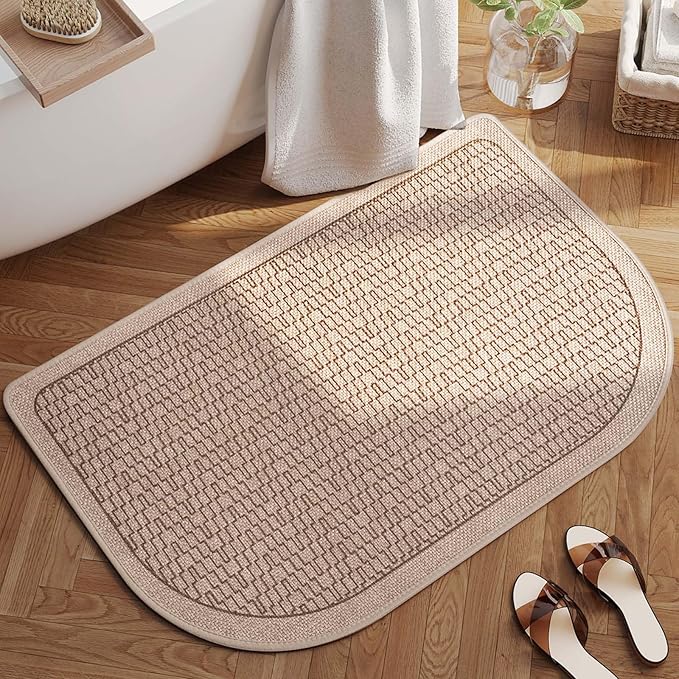 YDKGL Bathroom Rugs Mat 16x24, Ultra Thin Quick Dry Absorbent Non Slip Bath Mat, Bath Mats for Bathroom Mat Carpet Fit Under Door, Washable Floor Rubber Half Round Bath Rugs, Brown