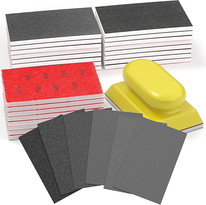 BURMONG 25PCS Sanding Sponge Set 120–600 Grit, Reusable 3×4 Inch Wet Dry Foam Sanding Blocks for Wood, Furniture, Metal & Drywall