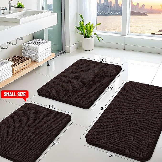 Arotive Bathroom Rugs Round 24x24, Extra Soft Absorbent Shaggy Chenille Bath Rugs, Machine Washable Rubber Backing Non-Slip Bath Mats for Bathroom Floor Tub and Shower, Home Decor Accessories, Brown