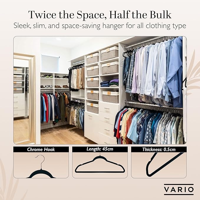 50-Pack Velvet Hangers – Heavy Duty, Non-Slip Clothes Hangers with Chrome Hooks | Slim & Space-Saving Design for Coats, Suits & Plus Size Tops (Grey)