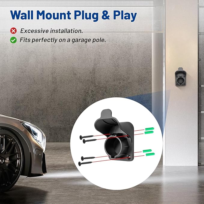 Anina EV Charger Holder SAE J1772 Charging Cable Organizer for Portable Electric Car Charger Cable Hanger Electric Vehicle Charging Cord Holder Wall-Mount Connector Space Saving