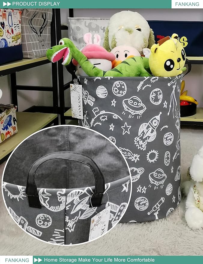 FANKANG Storage Basket, Nursery Hamper Canvas Laundry Basket Foldable with Waterproof PE Coating Large Storage Baskets for Kids Boys and Girls, Office, Bedroom, Clothes,Toys（Space Planet）