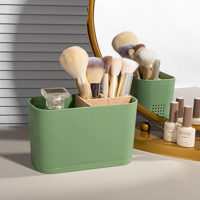 Toothbrush Holders for Bathrooms, Electric Tooth Brush Holder with Bamboo Dividers Kids Toothbrush and Toothpaste Organizer for Bathroom Countertop Accessories Storage, 4 Slots, Green