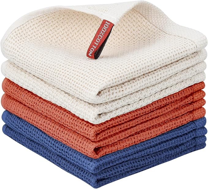 Nialnant 100% Cotton Kitchen Dish Towels,Waffle Weave Dish Cloths for Washing Dishes,Soft Absorbent Dish Rags,Quick Drying Cleaning Rags-12x12 in, 6 Pack