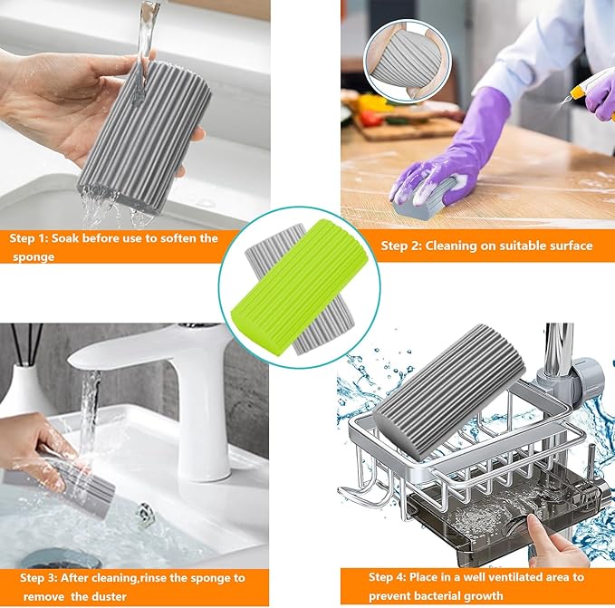 6-Pack Damp Clean Duster Sponge,Duster Cleaning Sponge for Housekeeping,Reusable Cleaning Sponge for Blinds,Vents,Mirrors,Glass, Baseboards,Window Track Grooves and Railings (Yellow-Green)