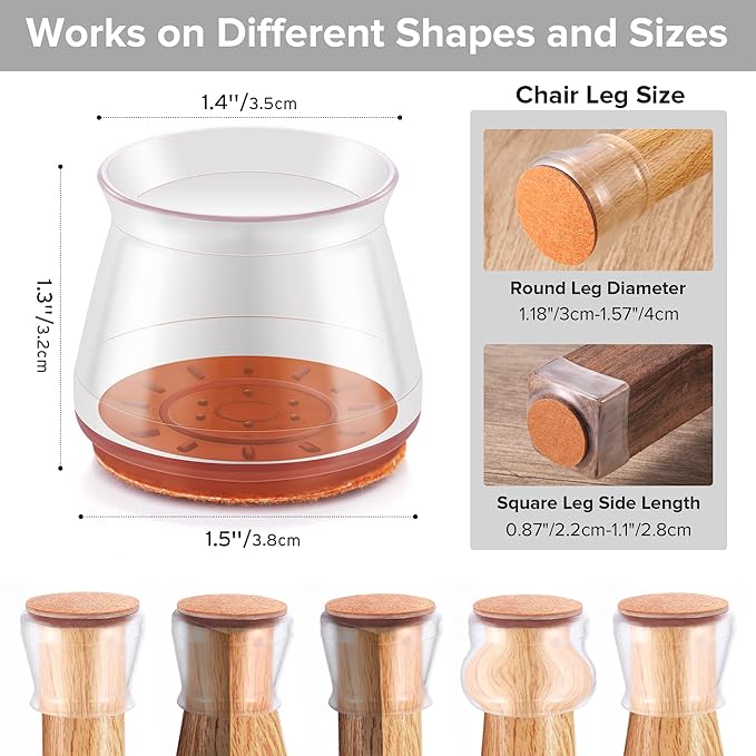 32PCS Upgraded Silicone Chair Leg Floor Protectors for Hardwood Floors, Furniture Sliders for Chair Legs, Felt Bottom Furniture Pads, Anti-Slip Round&Square Cap Covers to Scratch and Reduce Noise