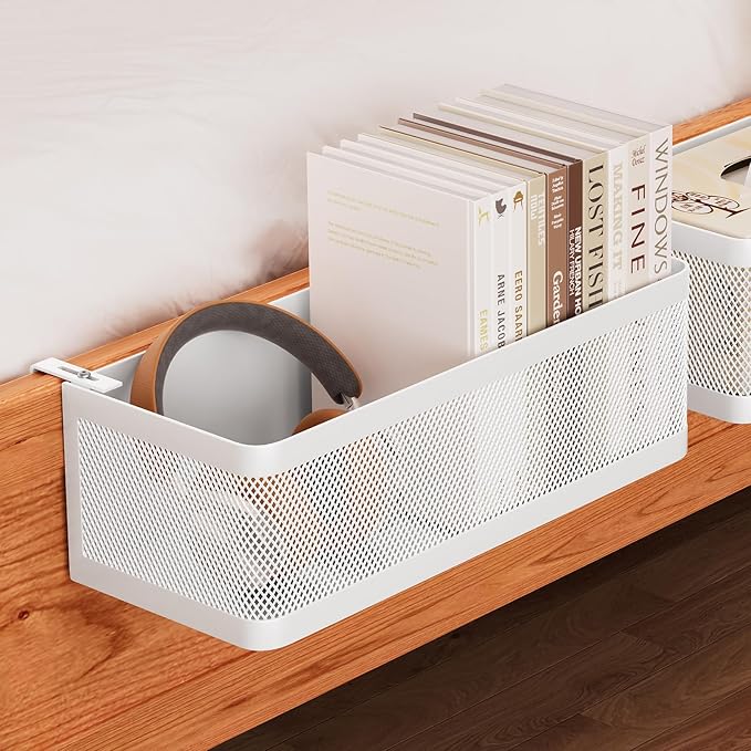 Bedside Caddy Shelf for Bunk Bed & Dorm, Adjustable Bunk Bed Caddy Holder for Top Bunk, Rails, Cribs, Bedside Shelf Organizer for Phone/Books/Drinks (White, L(L11in*W4.9in*H3.93in))