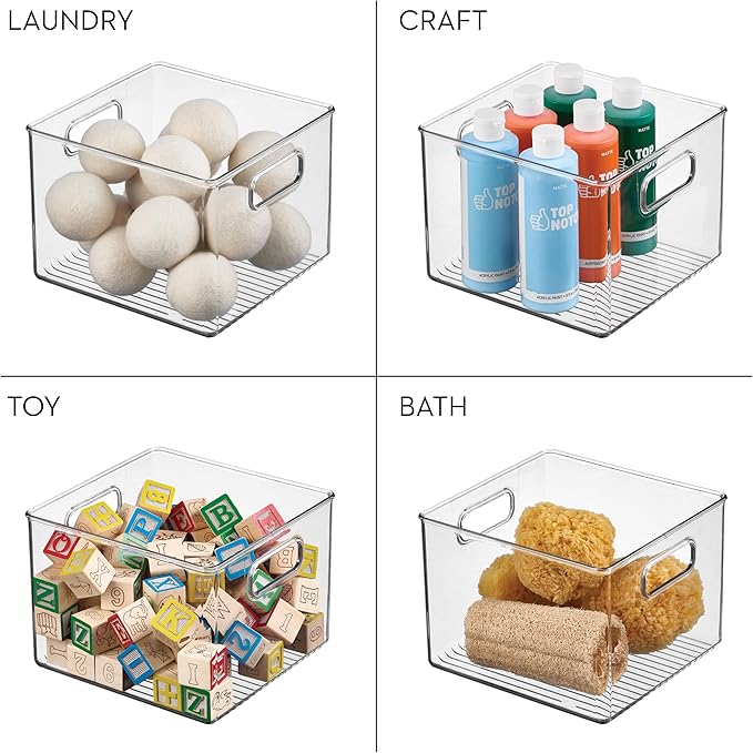 iDesign Clear Plastic Storage Bins for Kitchen - Pantry and Fridge Storage for Cabinets and Shelves, 4-Pack