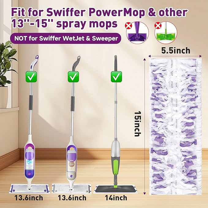 Funtin Power Mop Pads for Swiffer PowerMop, Unscented Disposable Mop Refills, Thickened Multi-Surface Replacement Mopping Pad, Dry & Wet Use for Floor Cleaning, 20 Packs